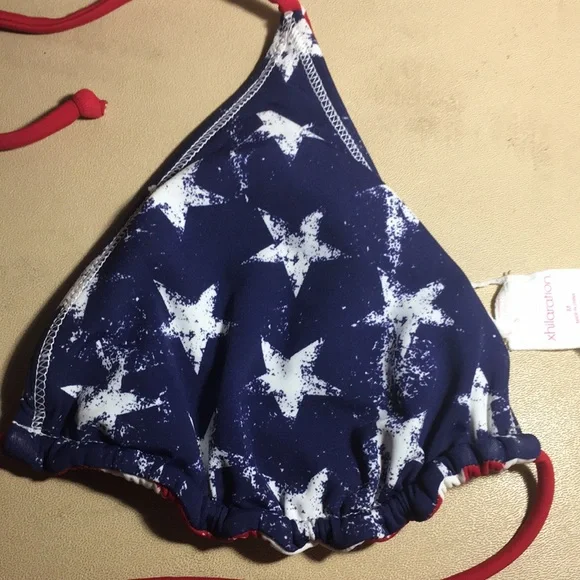 Sold Reversible American Flag Bikini Top Red White Blue Size M - Picture 4 of 7